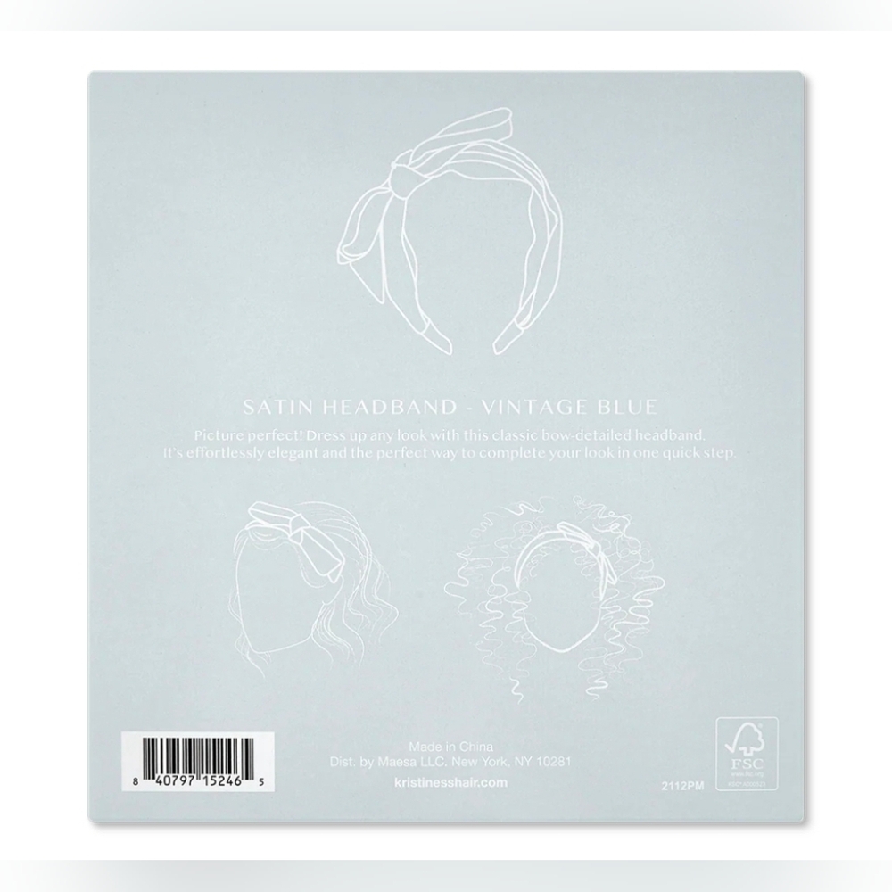 Kristin Ess Satin Headband- Vintage Blue BNIB - Picture 7 of 8
